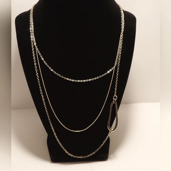 Loft Multi Chain Gold Tone  Oval Charm Necklace Layered - Picture 2 of 3